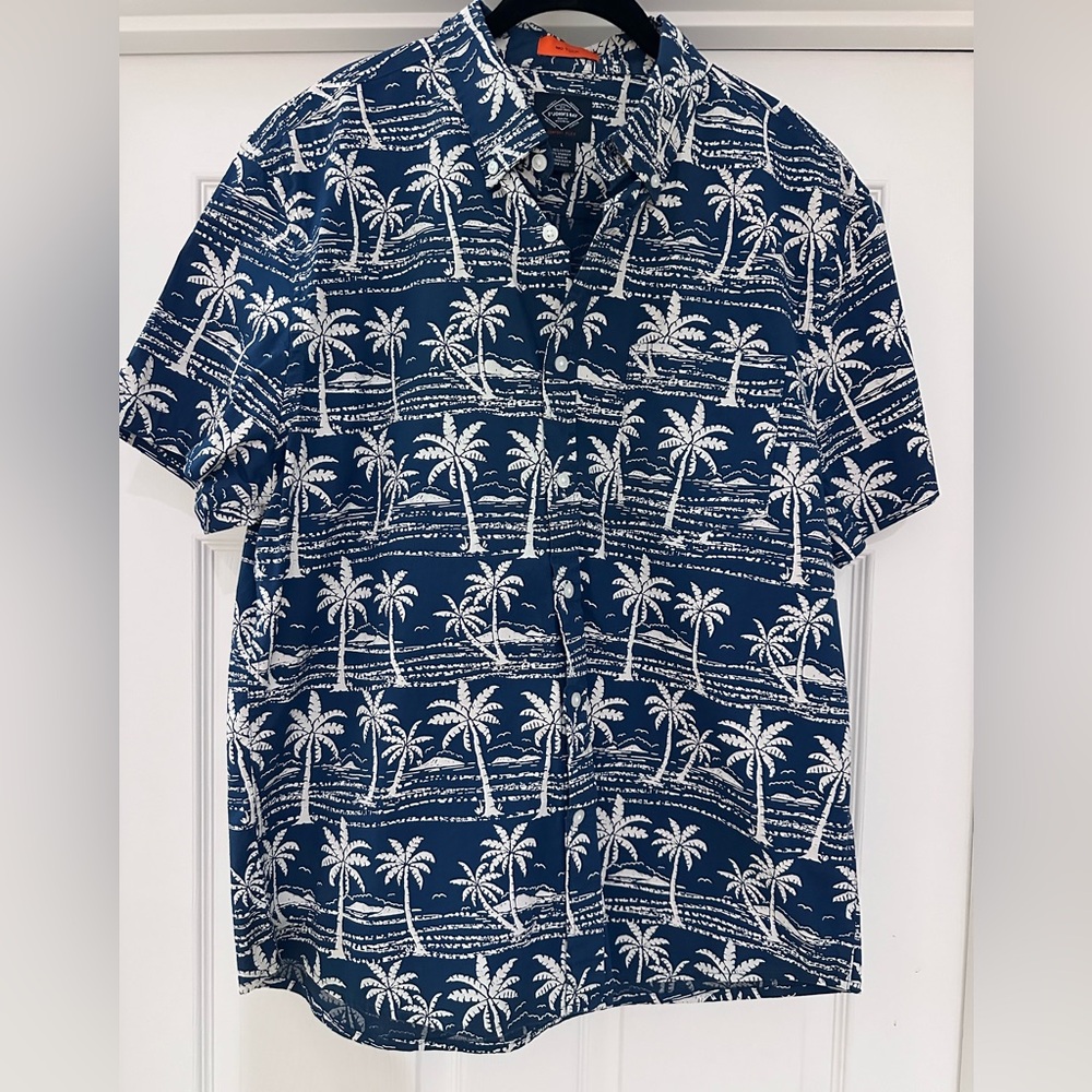 Navy Blue Palm Tree Print Shirt